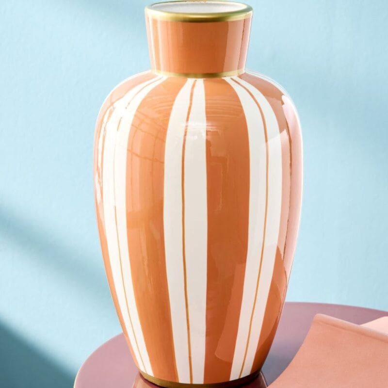 VASE MANDARINO STRIPED PATTERN ORANGE-WHITE HAND-PAINTED