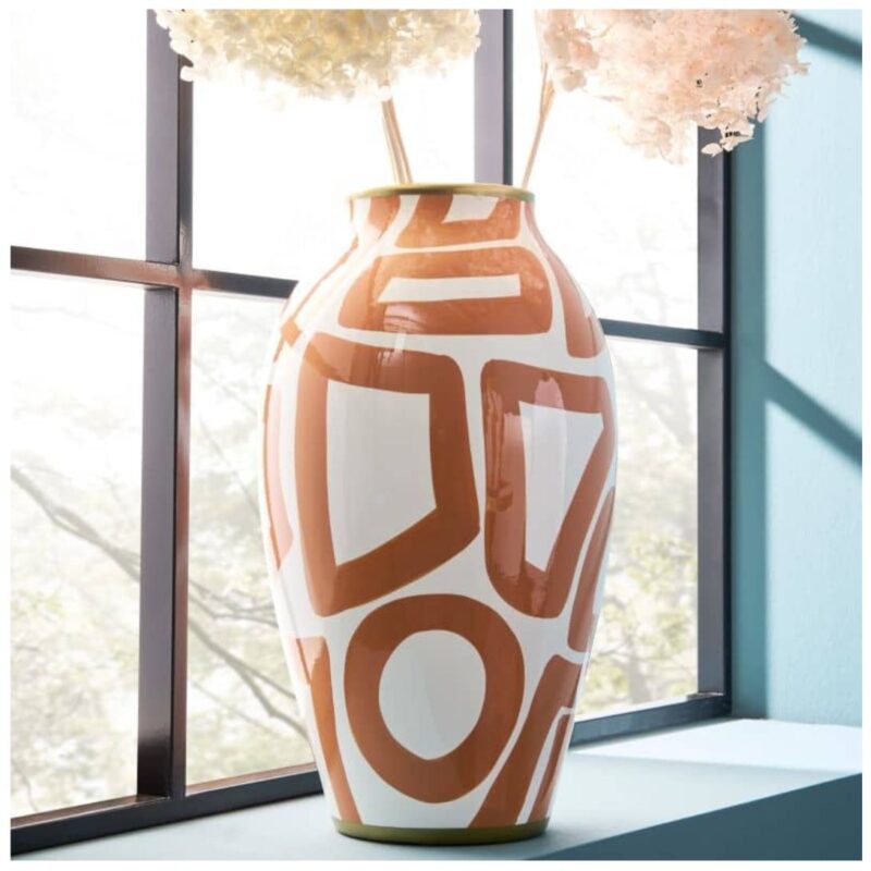 VASE MANDARINO ABSTRACT ART ORANGE-WHITE HAND-PAINTED