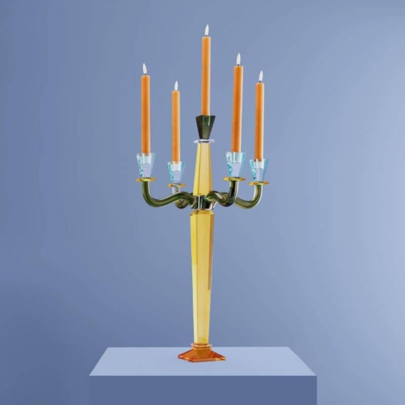 CANDLE HOLDER FANCY CRYSTAL 5-FLAME GLASS YELLOW
