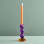 CANDLE HOLDER FANCY CRYSTAL MAGENTA ROUND GLASS