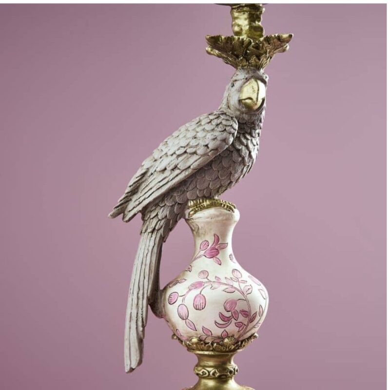 CANDLESTICK PARROT AMARI GREEN-WHITE-GOLD VINTAGE-ECCENTRIC DECORATION