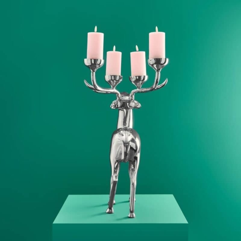 CANDLESTICK DEER SILVER ALUMINUM