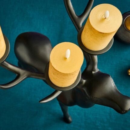 CANDLESTICK DEER BLACK ALUMINUM