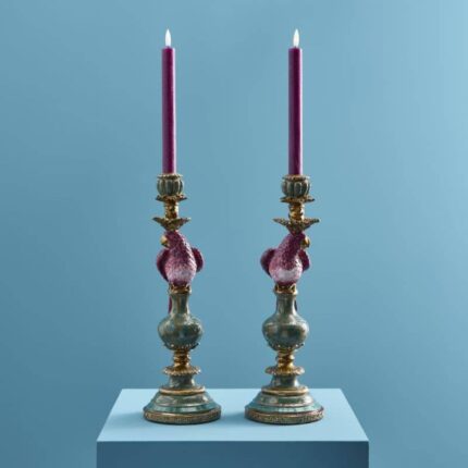 SET OF 2 PARROT CANDLE HOLDERS PINK-GREEN