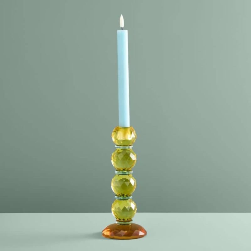 CANDLE HOLDER FANCY CRYSTAL YELLOW ROUND GLASS
