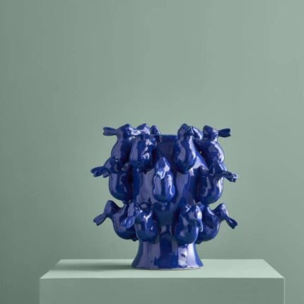 VASE WITH RABBITS BLUE