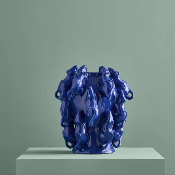 VASE WITH MICE MOUSE BLUE