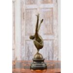 SWIMMER BRONZE STATUE ON MARBLE BASE - MAN ACT DIVER BRONZE SCULPTURE