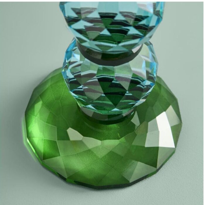 CANDLE HOLDER FANCY CRYSTAL TURQUOISE ROUND GLASS