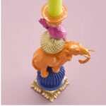 CANDLEHOLDER ELEPHANT WITH COCKATOO HAND-PAINTED