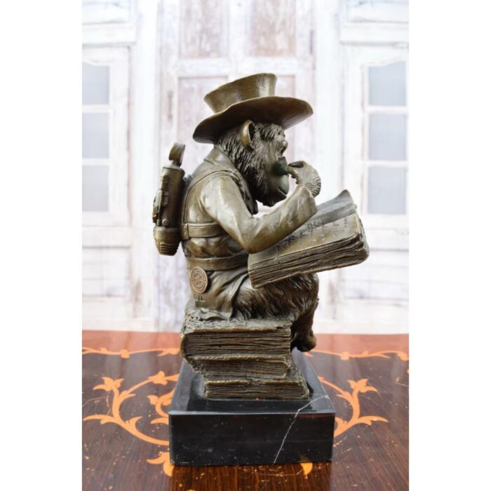 STEAMPUNK MONKEY READING BOOK STATUE