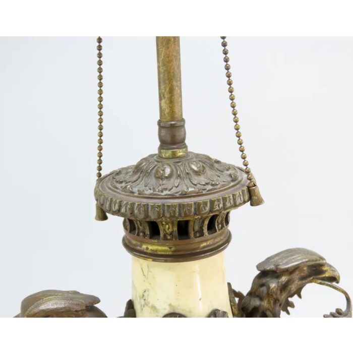 FRENCH WHITE AND BLACK MARBLE BRONZE LAMP EAGLES FLORAL GARLANDS