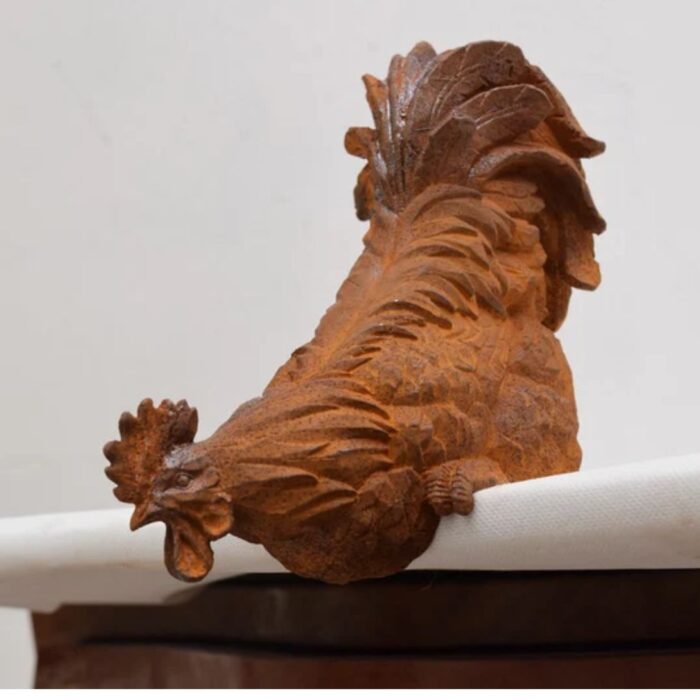 CAST IRON ROOSTER FARM ANIMAL SCULPTURE