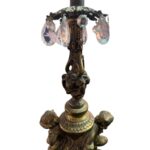 VINTAGE CHERUB PUTTI GOLD BRASS AND CRYSTAL WHITE MARBLE LAMP