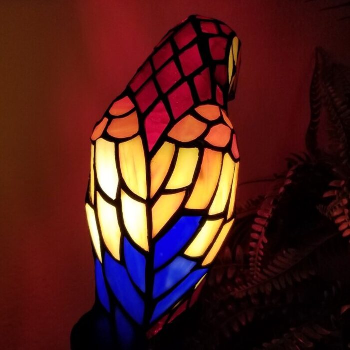 RED PARROT TIFFANY STYLE GLASS CANDLESTICK LAMP