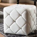 CRYSTAL BUTTON TUFTED LEATHER OTTOMAN