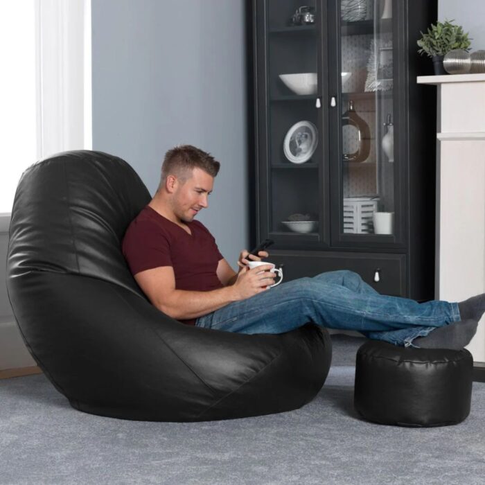 SET OF LEATHER CONE BEAN BAG WITH STOOL