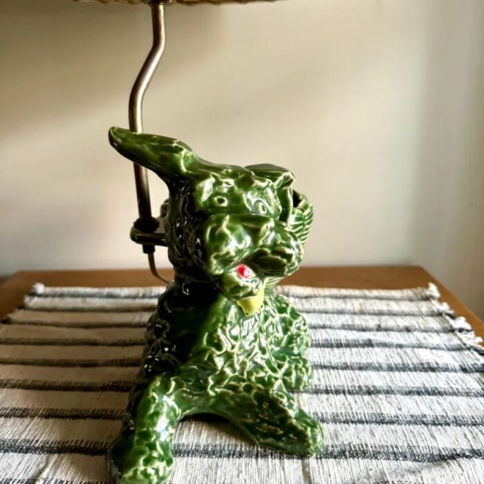 VINTAGE GREEN CERAMIC SCOTTY DOG LAMP
