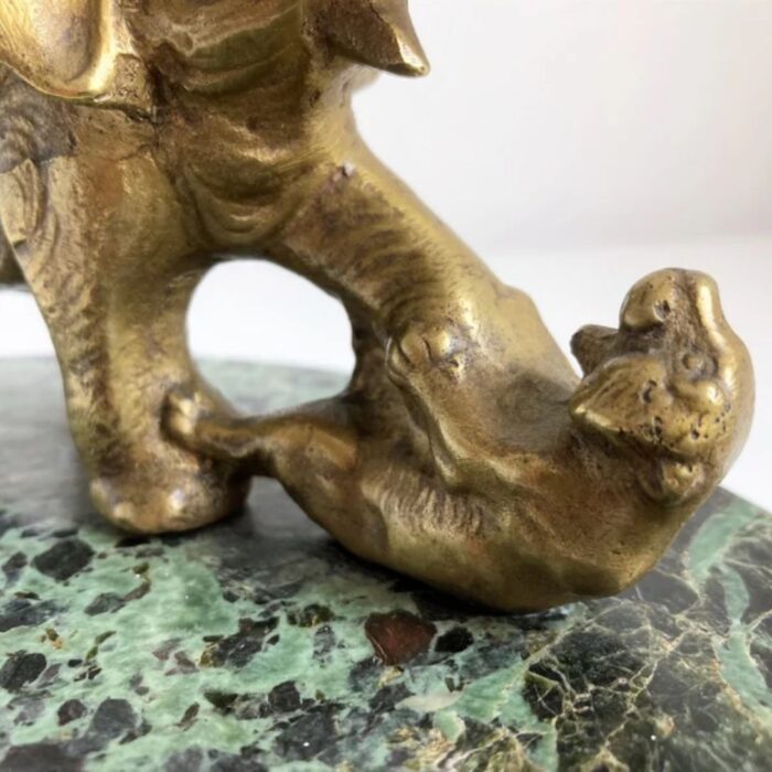 ART DECO STATUE OF ELEPHANT AND TIGER IN BRONZE AND MARBLE PRESSE PAPIER