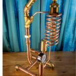 STEAMPUNK COPPER AND BRASS EDISON LIGHTBULB TABLE LAMP