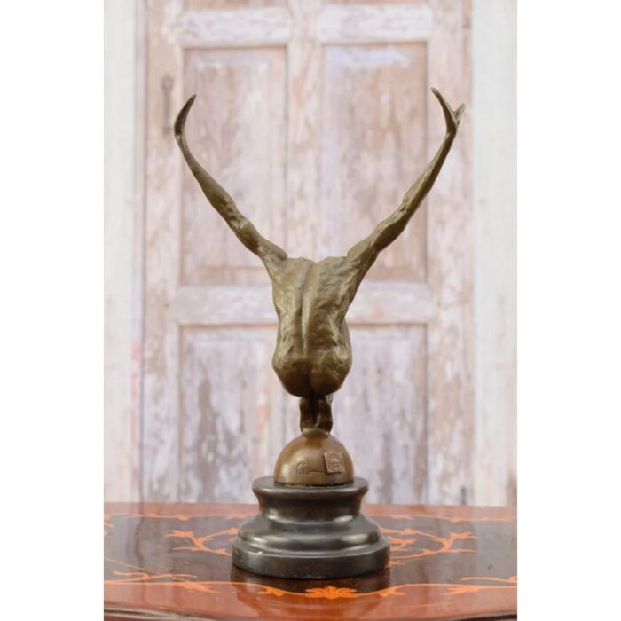 SWIMMER BRONZE STATUE ON MARBLE BASE - MAN ACT DIVER BRONZE SCULPTURE
