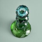CANDLE HOLDER FANCY CRYSTAL TURQUOISE ROUND GLASS