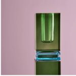 CANDLE HOLDER FANCY CRYSTAL GREEN SQUARE GLASS