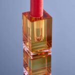 CANDLE HOLDER FANCY CRYSTAL MULTICOLORED SQUARE GLASS