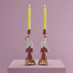 SET OF 2 CANDLEHOLDERS LEOPARD HAND-PAINTED