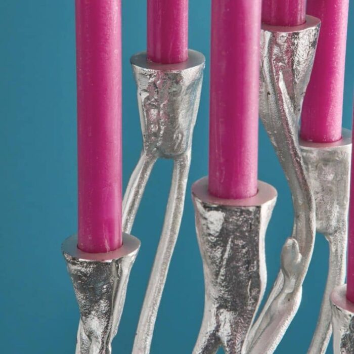 CANDLESTICK ROOTS SILVER ALUMINUM HANDMADE