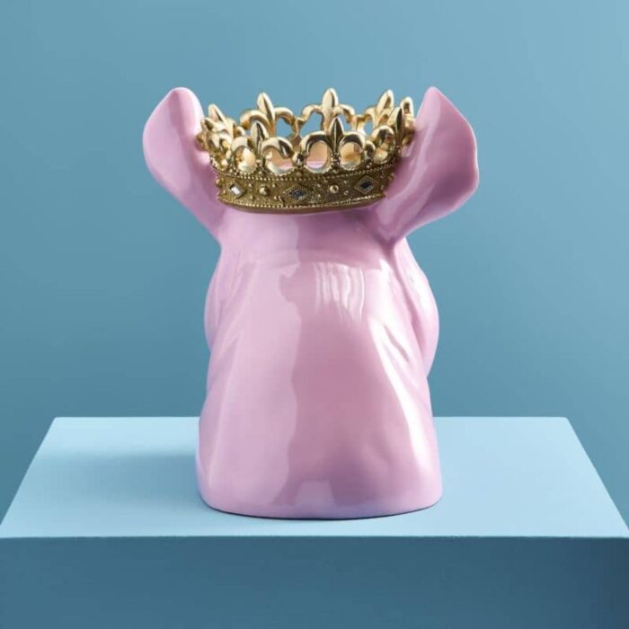 PIGGY BANK PIG PORKY WITH CROWN PINK
