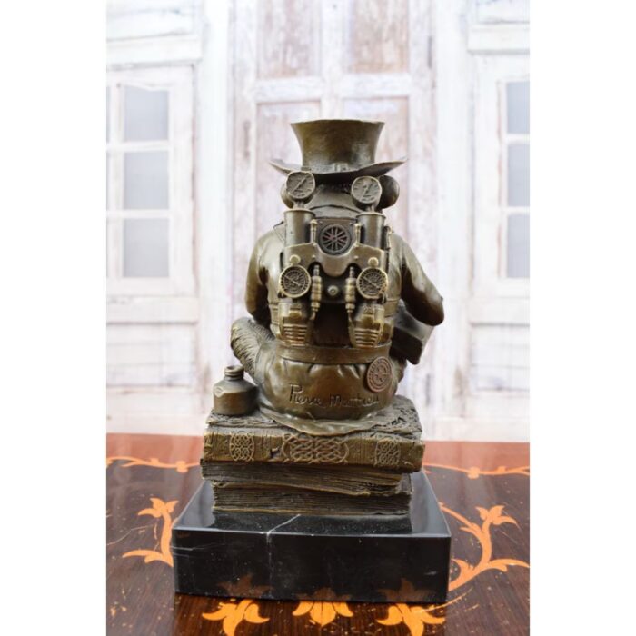 STEAMPUNK MONKEY READING BOOK STATUE