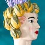 SICILIAN FEMALE BUST DECORATIVE VASE LADY LEMON YELLOW-GREEN HAND-PAINTED