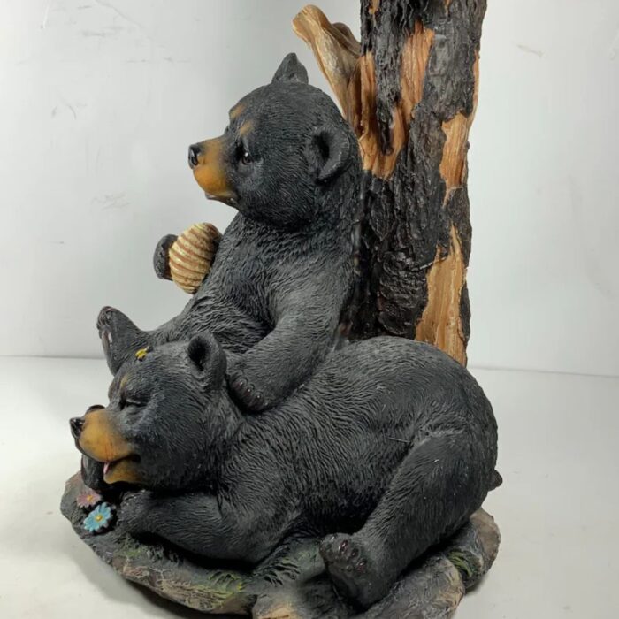 VINTAGE RUSTIC RESIN BLACK BEAR EATING HONEY TABLE