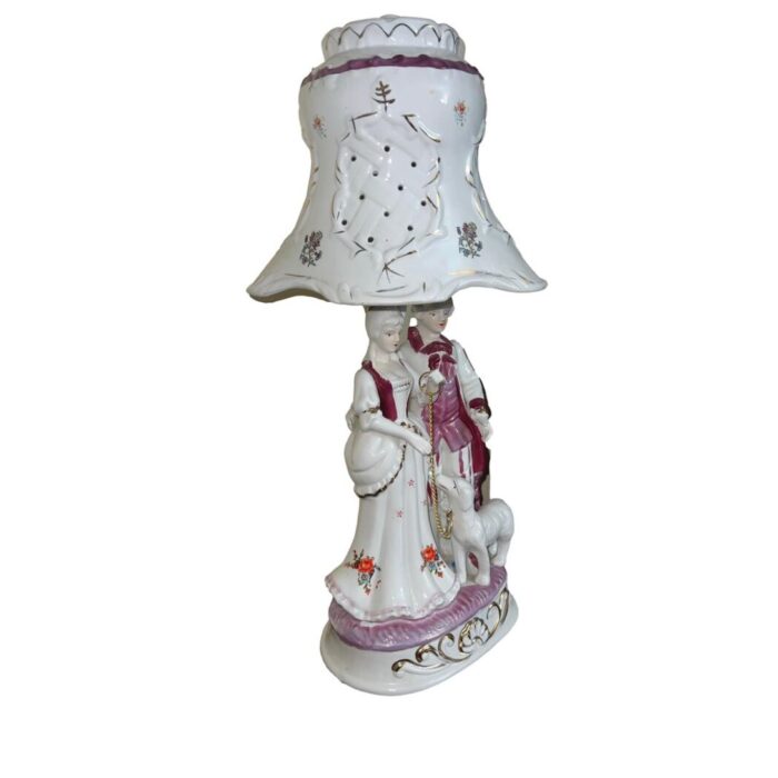 VINTAGE VICTORIAN PORCELAIN TABLE LAMP WHITE PINK