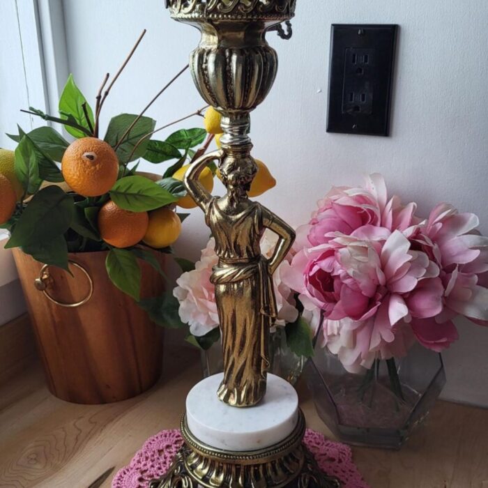 VINTAGE ART NOUVEAU RENAISSANCE LADY GODDESS LAMP BRASS