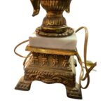 VINTAGE CHERUB PUTTI GOLD BRASS AND CRYSTAL WHITE MARBLE LAMP