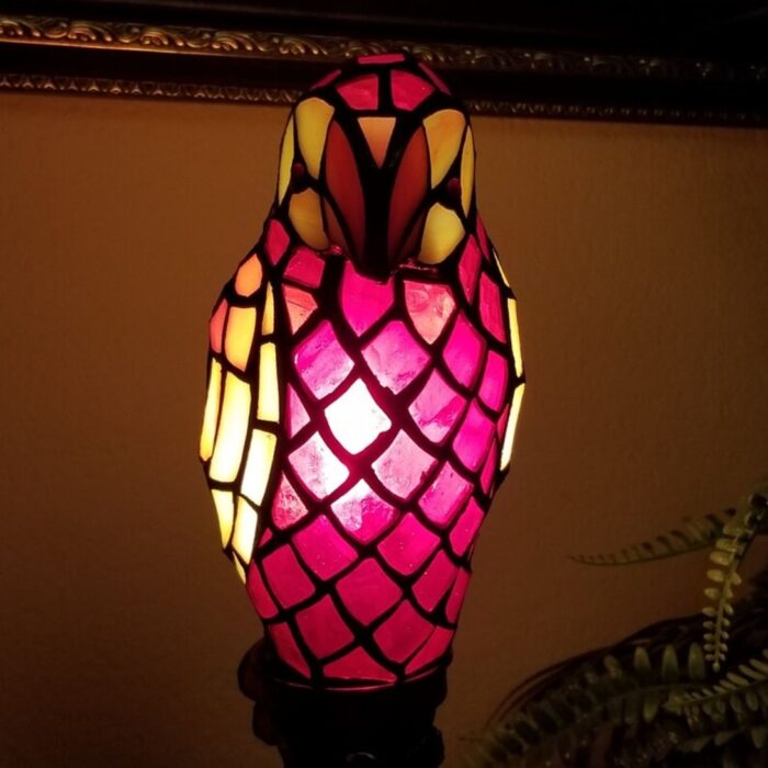 RED PARROT TIFFANY STYLE GLASS CANDLESTICK LAMP
