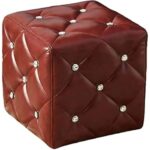 CRYSTAL BUTTON TUFTED LEATHER OTTOMAN