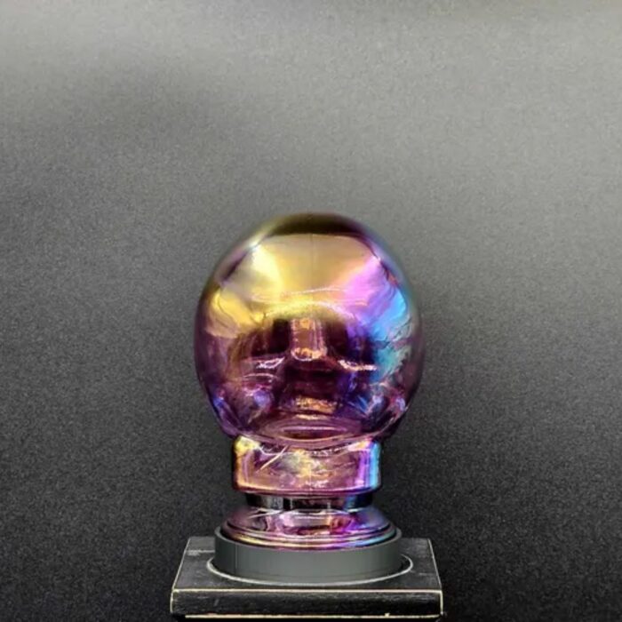 IRIDESCENT PURPLE GLASS SKULL LIGHT COVER WITH CUSTOM 3D PRINTED BASE