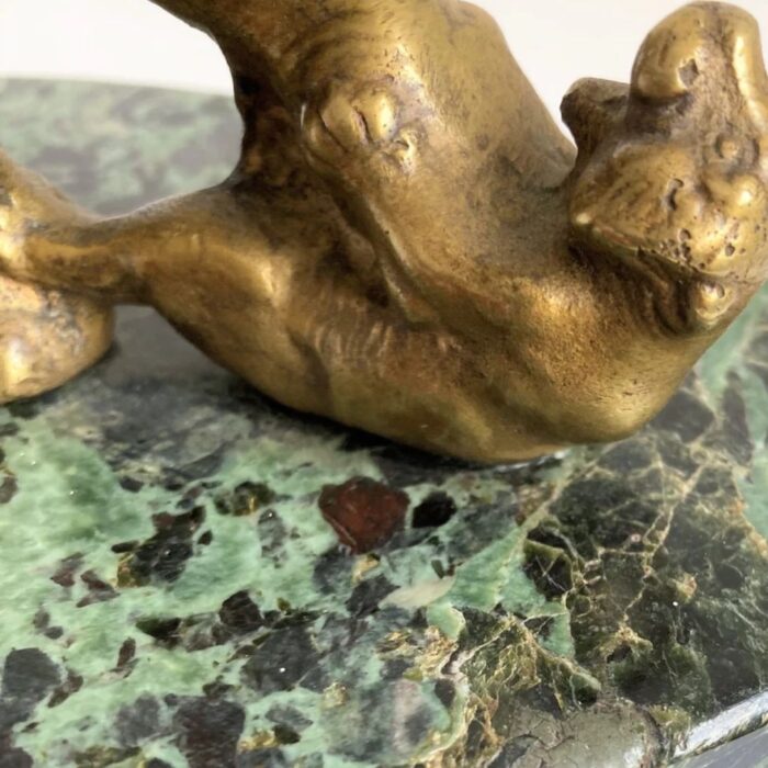 ART DECO STATUE OF ELEPHANT AND TIGER IN BRONZE AND MARBLE PRESSE PAPIER