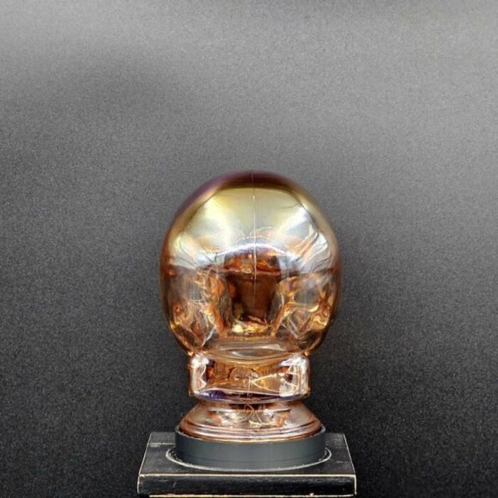 IRIDESCENT AMBER GLASS SKULL LIGHT COVER WITH CUSTOM 3D PRINTED BASE
