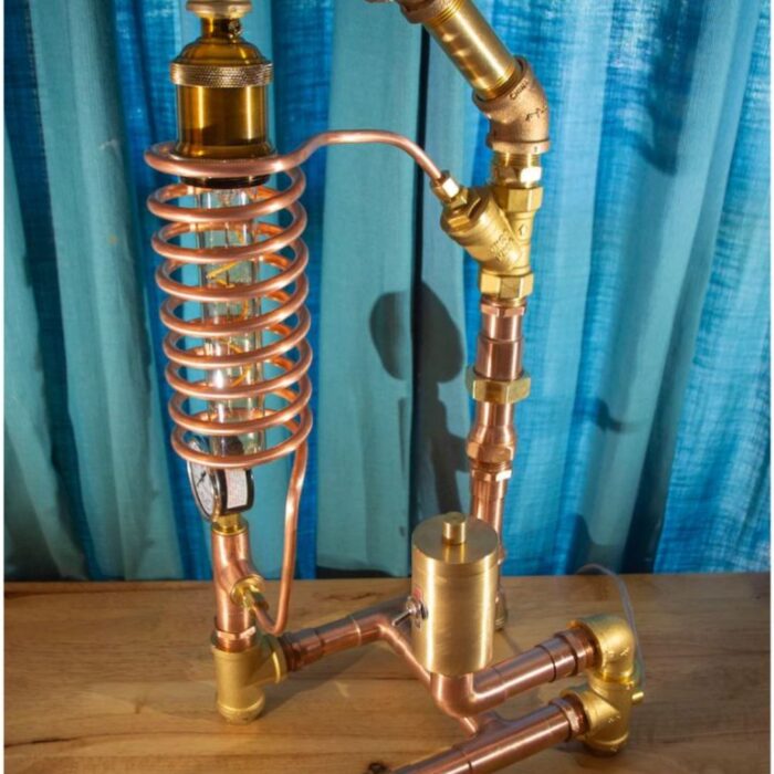STEAMPUNK COPPER AND BRASS EDISON LIGHTBULB TABLE LAMP