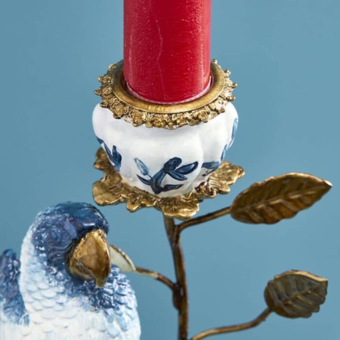 CANDLEHOLDER PARROT BLUE-WHITE