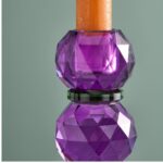 CANDLE HOLDER FANCY CRYSTAL MAGENTA ROUND GLASS