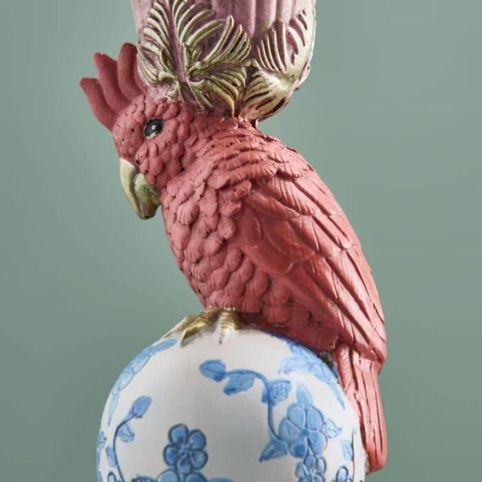 CANDLE HOLDER PARROT ON ELEPHANT PINK-BLUE-WHITE