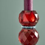 CANDLE HOLDER FANCY CRYSTAL RED ROUND GLASS