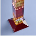 CANDLE HOLDER FANCY CRYSTAL MULTICOLORED SQUARE GLASS