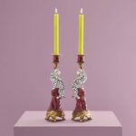 SET OF 2 CANDLEHOLDERS LEOPARD HAND-PAINTED