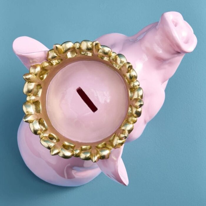 PIGGY BANK PIG PORKY WITH CROWN PINK
